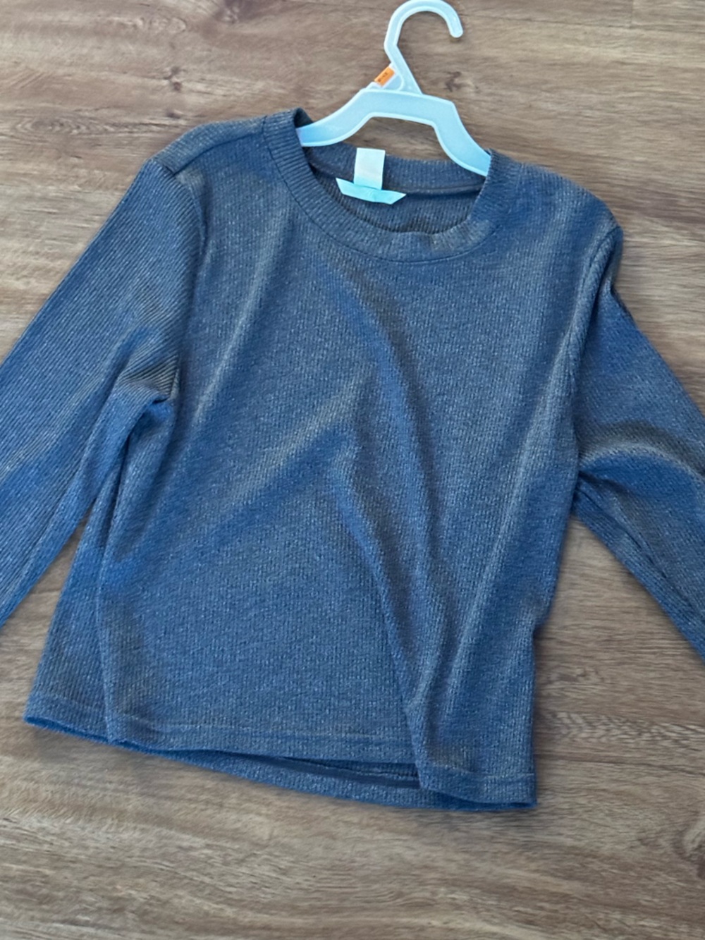 Women's Blue-Grey Metallic Long-Sleeve Knit Top
